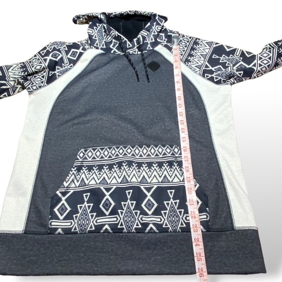BURTON Durable Goods Heron Gray Cream Aztec Print Hoodie Kangaroo Pocket US Sz S - Picture 7 of 10